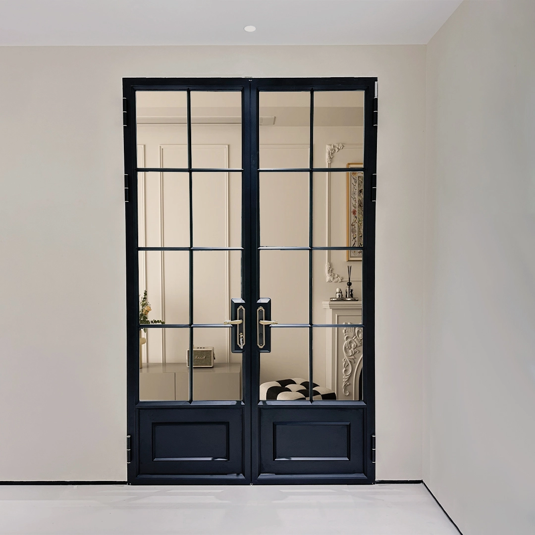 Puerta francesa negra de aluminio estilo francés moderno 1