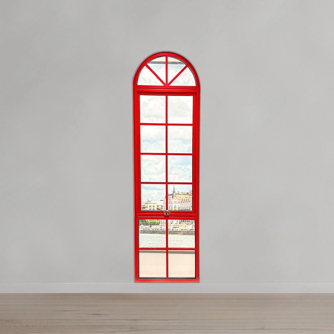 Aluminum Modern French style hardware metal red casement window 1