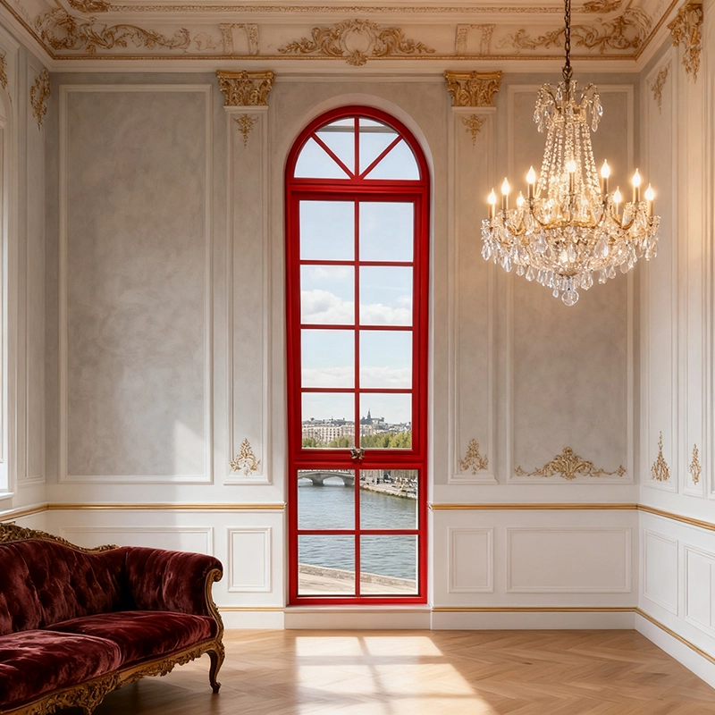 Aluminum Modern French style hardware metal red casement window 1