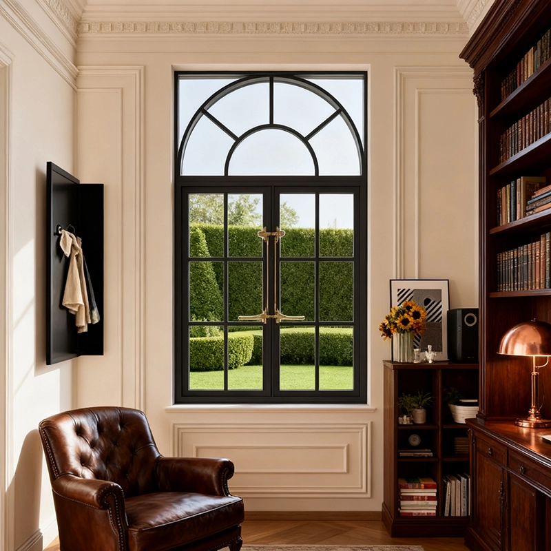 Aluminum Modern French style hardware metal casement window 1